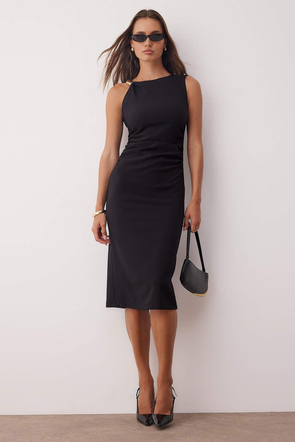 Siyah Aksesuar Detayl? Midi Dokuma Elbise TWOAW26EL00076