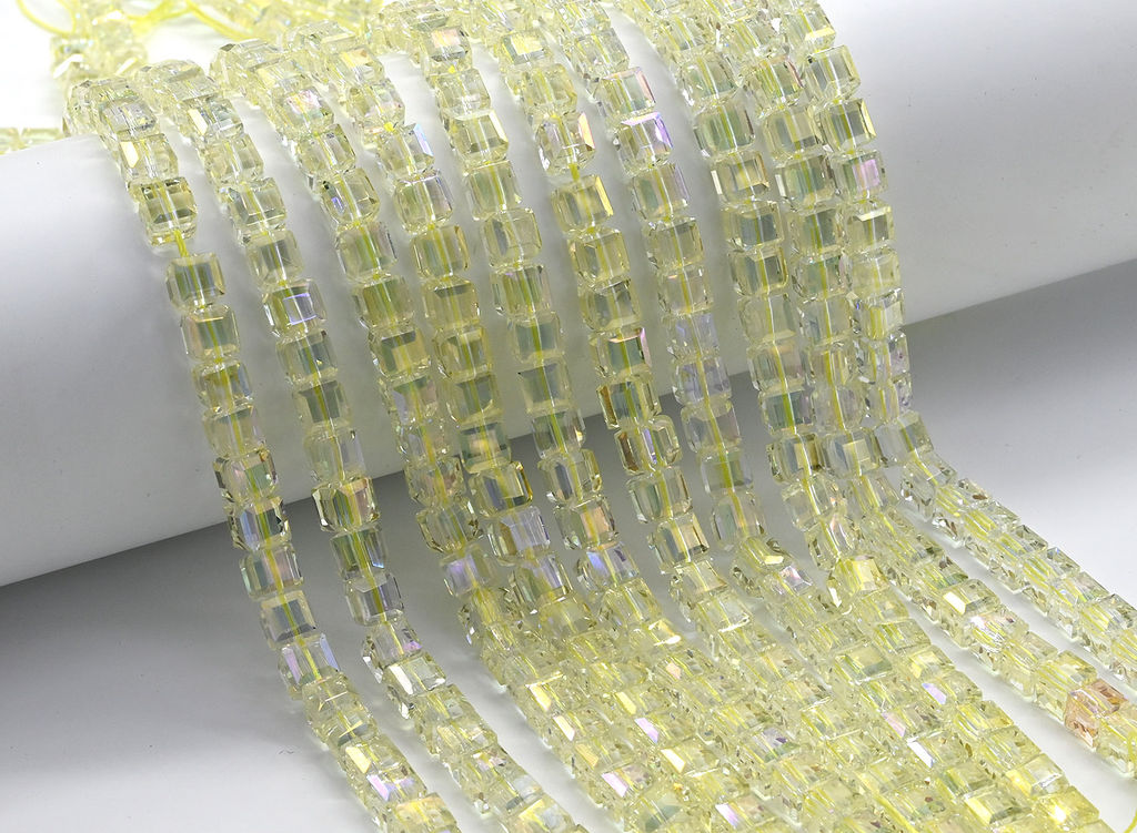 Бусины из циркона кубик гр.7*7мм цв.лимонный хамелеон, 40см, 56 бусин Радуга камня