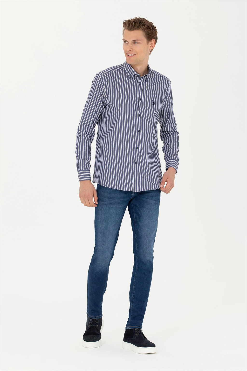 Мужская темно-синяя рубашка с длинным рукавом - U.s. polo assn фото 11