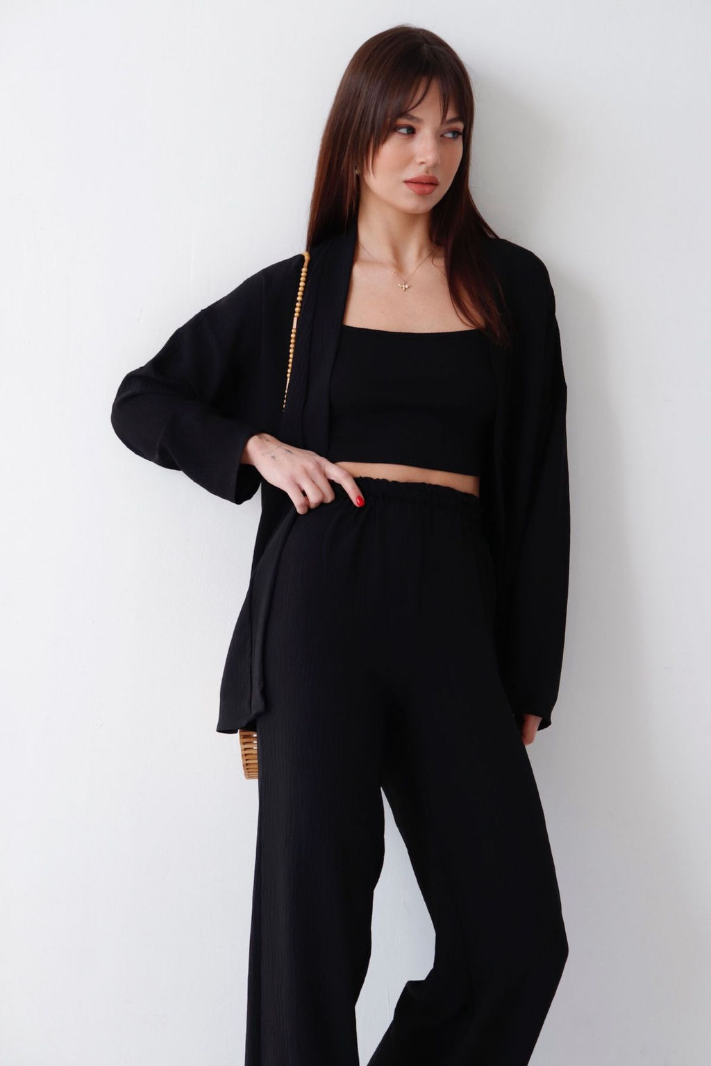 9192 Костюм из кимоно и брюк-палаццо чёрный - Martichelli фото 7