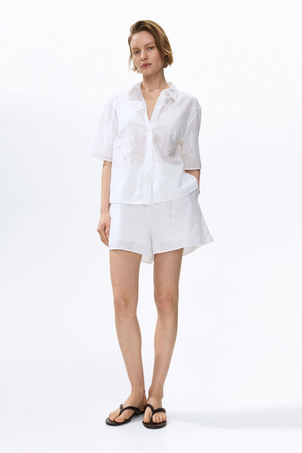 Oversized broderie anglaise shirt - H&m фото 4