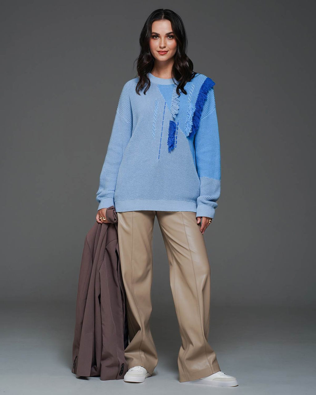 Авторский вязанный джемпер с БАХРОМОЙ 100% ХЛОПОК