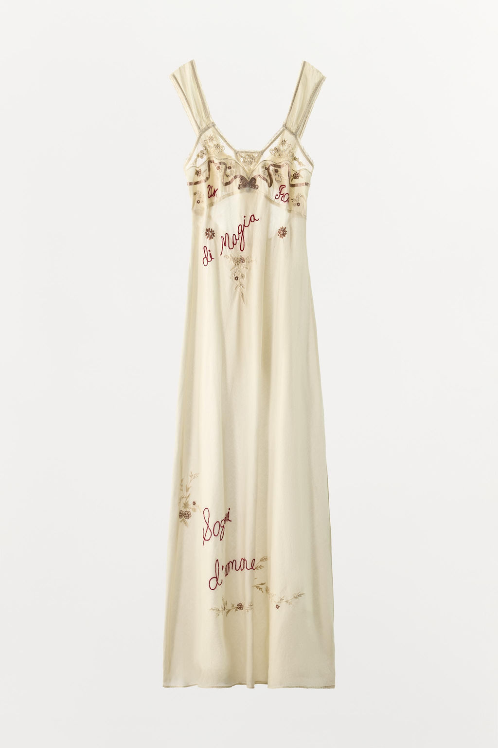 VESTIDO BORDADOS FLORES TEXTO ABALORIOS / Crudo - Zara фото 7