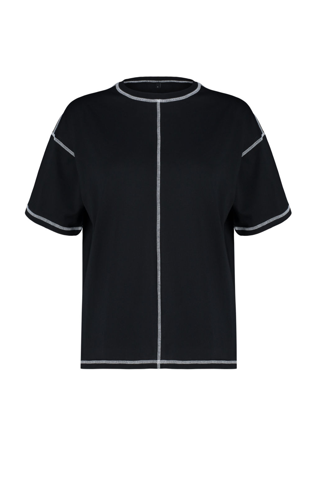 Siyah %100 Pamuk Karkoya Dikis Detayl? Oversize/Genis Kesim Orme T-Shirt TWOSS24TS00184