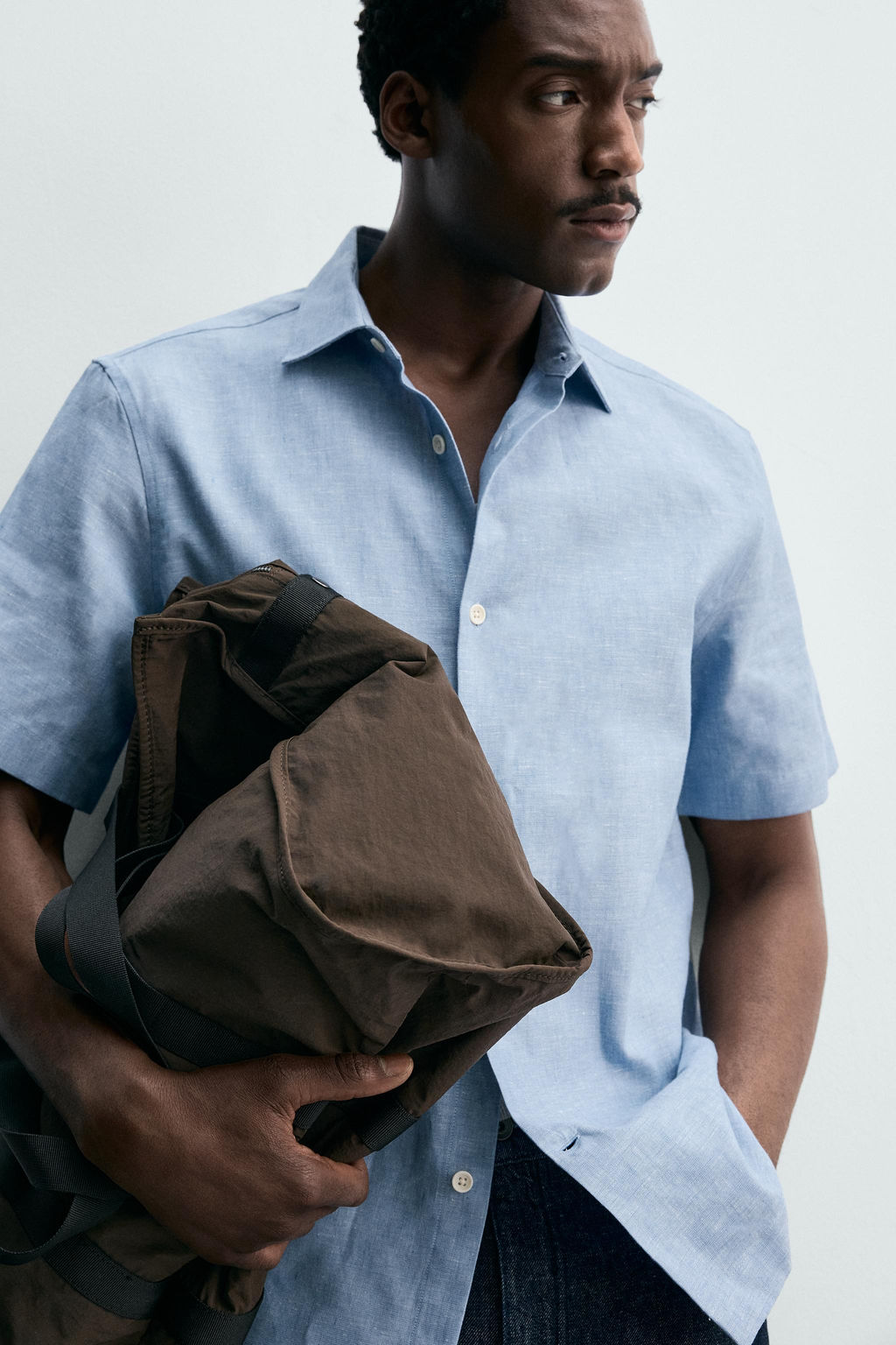 CAMISA ESTRUCTURA LINO - ALGOD?N / Celeste lavado - Zara фото 6