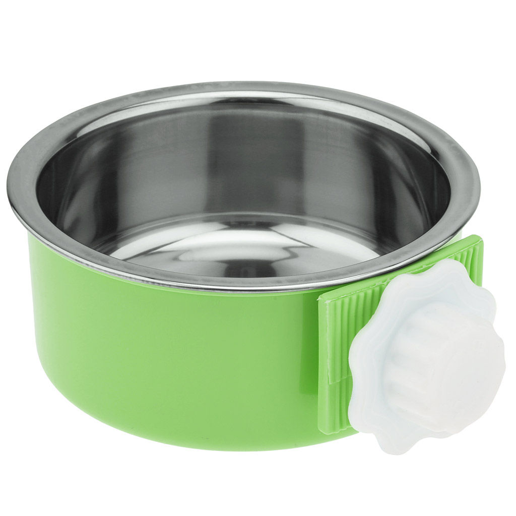 Пэт тойс (Pet toys) Миска для кормления животных из нержавеющей стали Алекс 0,4л, д12,8см h4,7см, пластмассовая подвесная подставка 12,5х15см h5,5см, цвета в ассортименте: розовый, салатовый, бирюзовый (Китай)