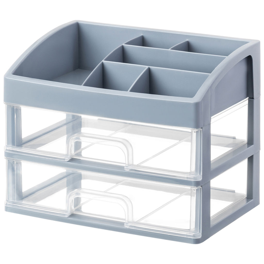Органайзер для косметики 2 ящика 25,8*17,8*20 см серо-синий/прозрачный (модель 330249)