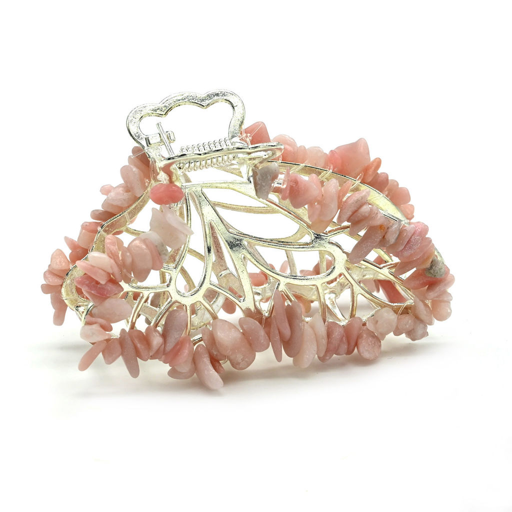 Заколка краб для волос бабочка с опалом розовым 8*3,5*5см