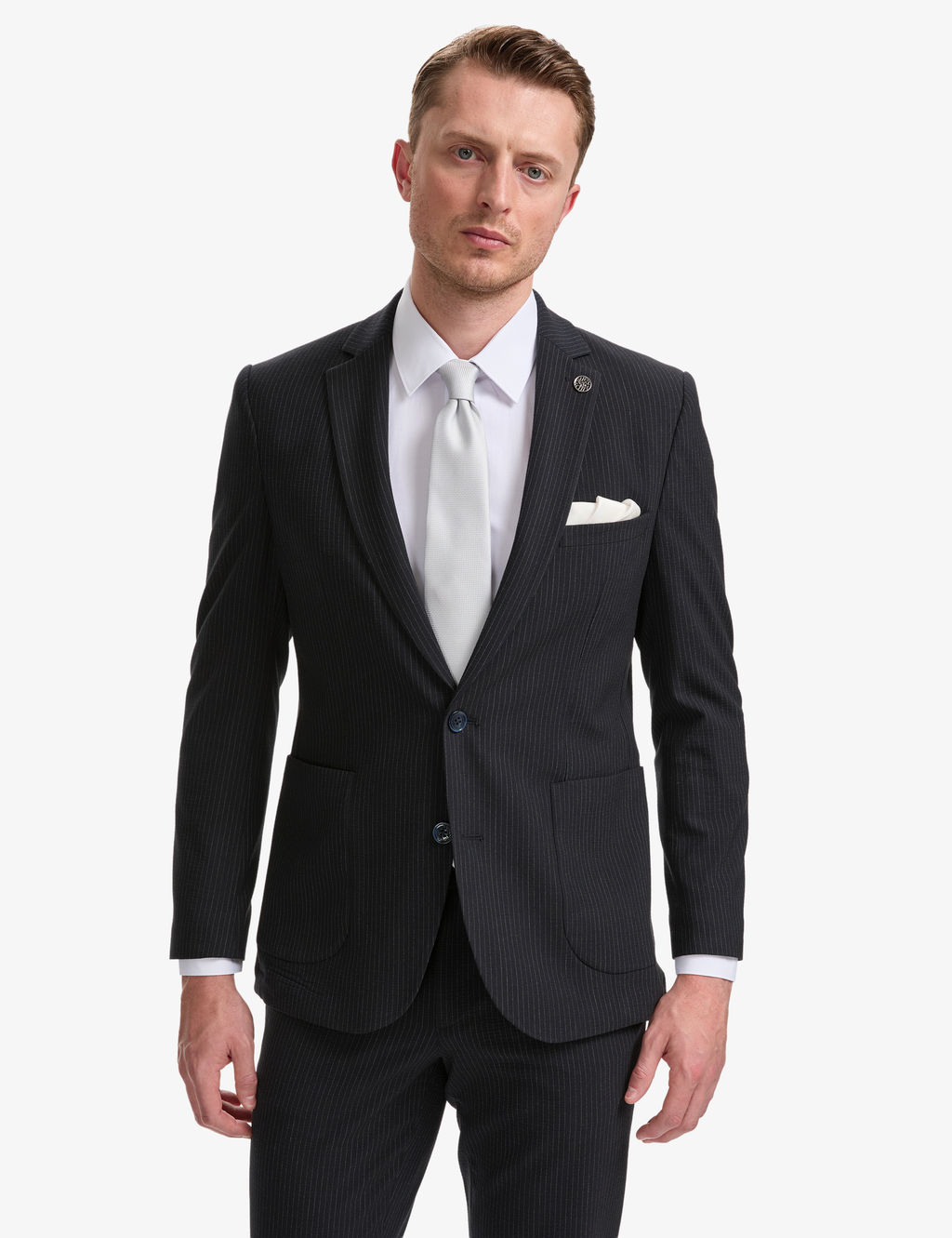 Lacivert Ex. Slim Fit _izgili Tak_m Elbise