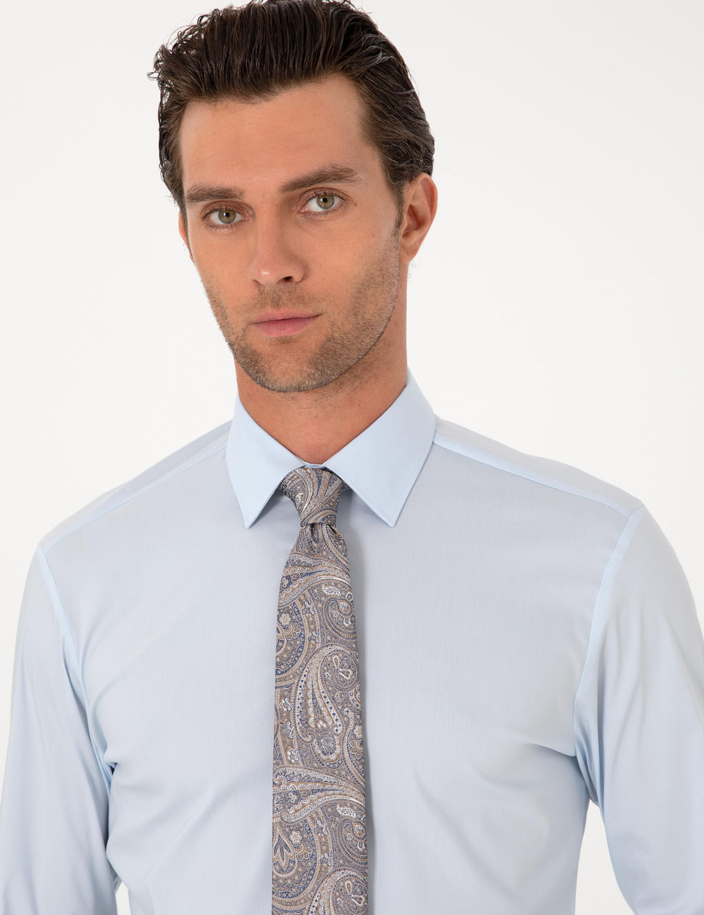 A__k Mavi Slim Fit Pamuk Kar___ml_ Klasik Yaka Basic G_mlek - Cacharel фото 2