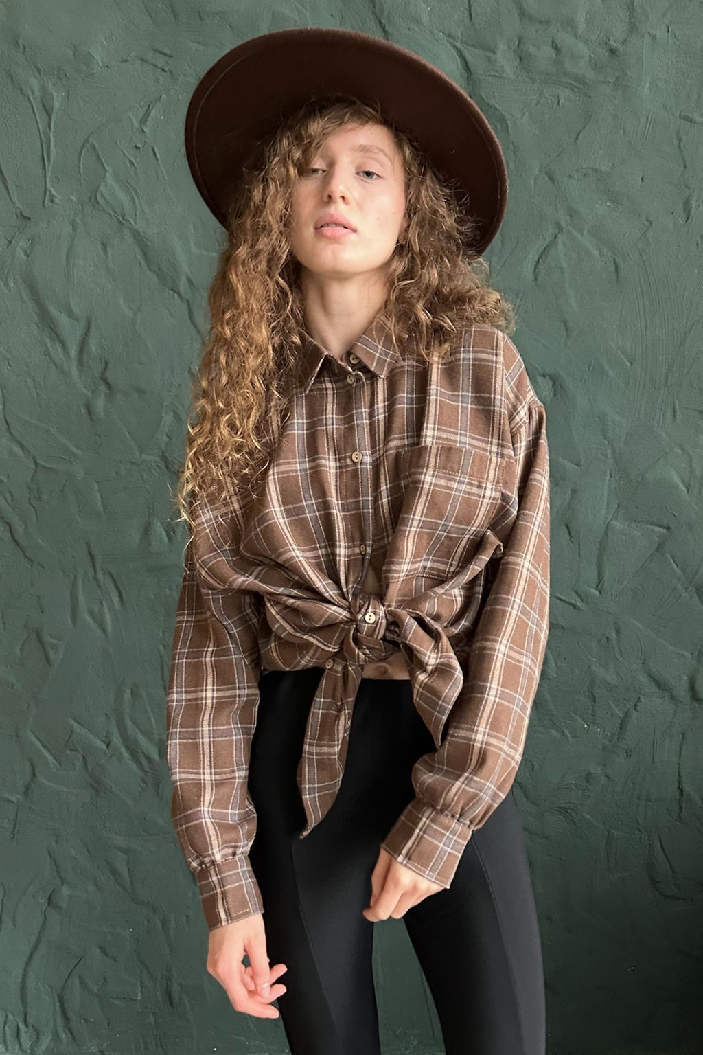 Рубашка женская HUG077/13/Коричневый, бежевый