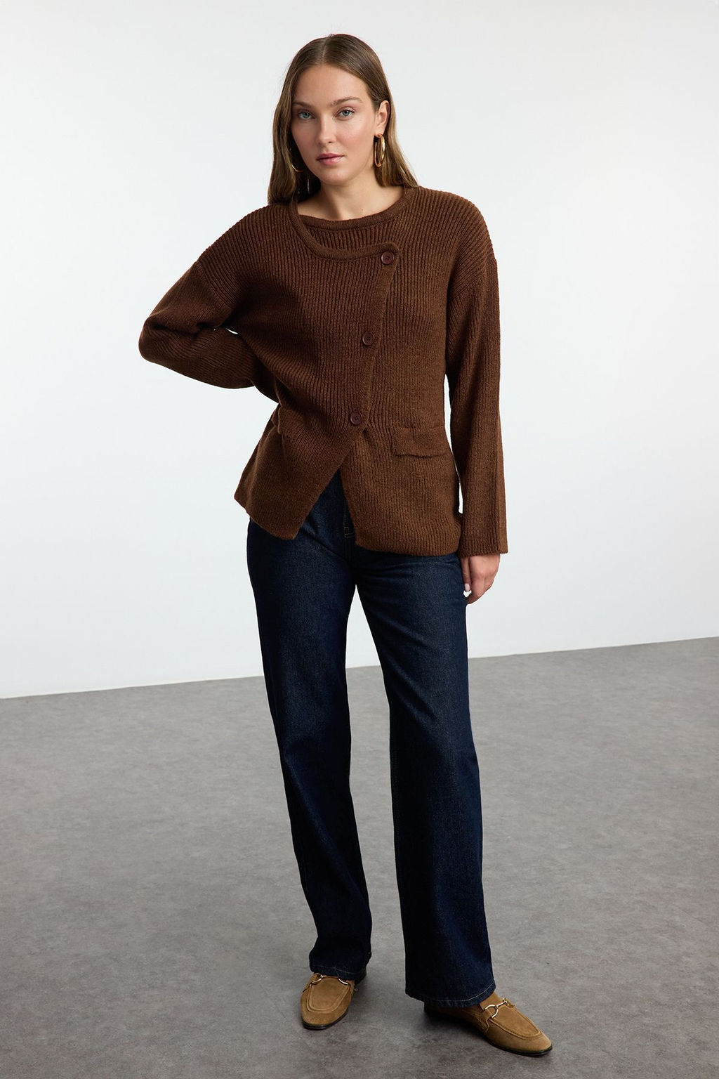 Kahverengi Yumusak Dokulu Kruvaze Triko H?rka TWOAW25HI00306 - Trendyolmilla фото 2