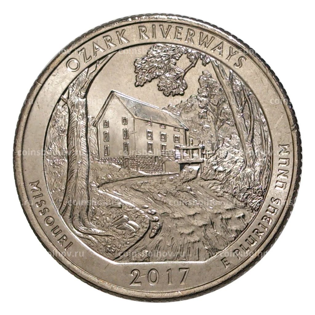 Монета 25 центов 2017 года P Национальные парки №38 Водные пути Озарк