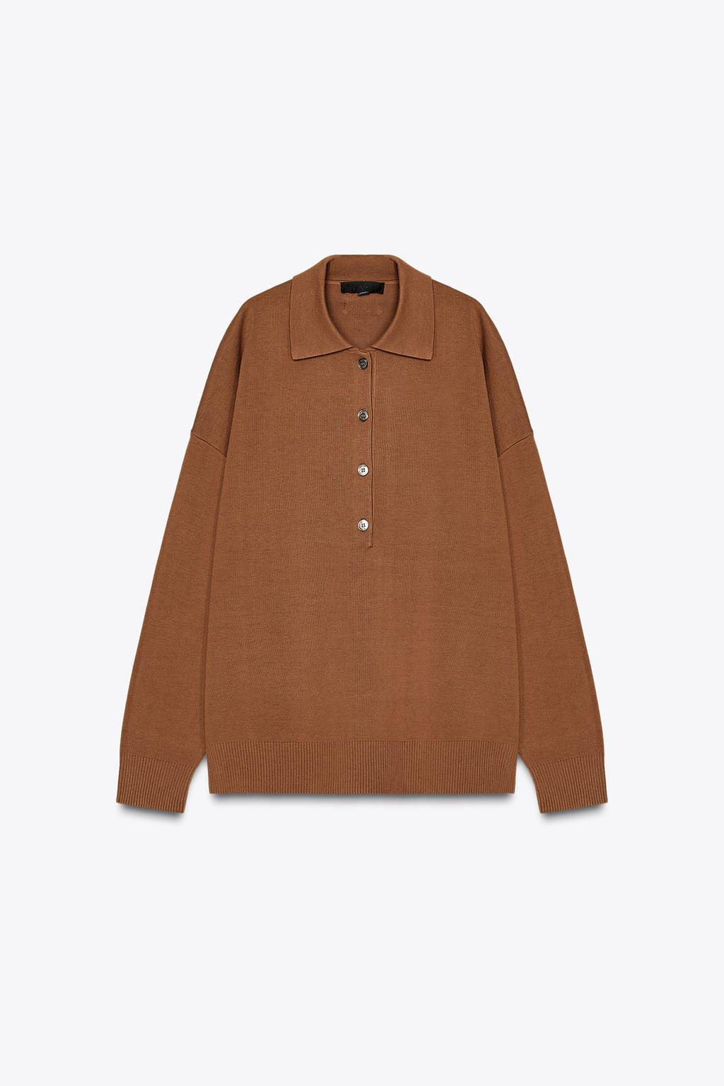 OVERSIZED PLAIN KNIT POLO SHIRT - Zara фото 4