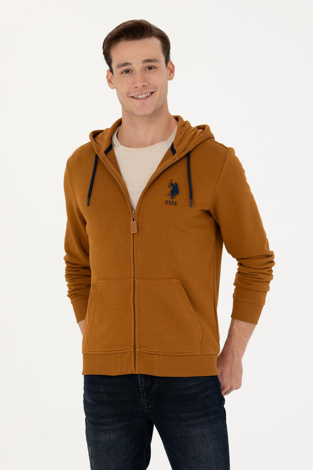 U. S. Polo Assn Мужской вязаный кардиган кокосового цвета с капюшоном - U.s. polo assn фото 17