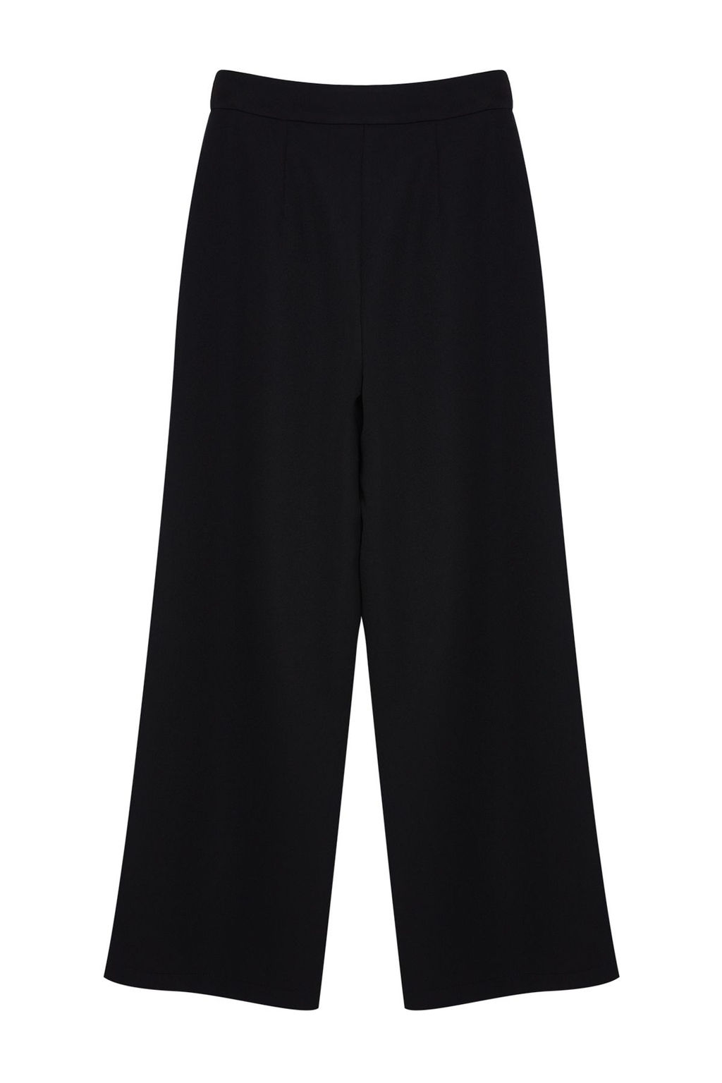 Siyah Wide Leg/Genis Paca Pilili Dokuma Kumas Pantolon TWOSS21PL0189