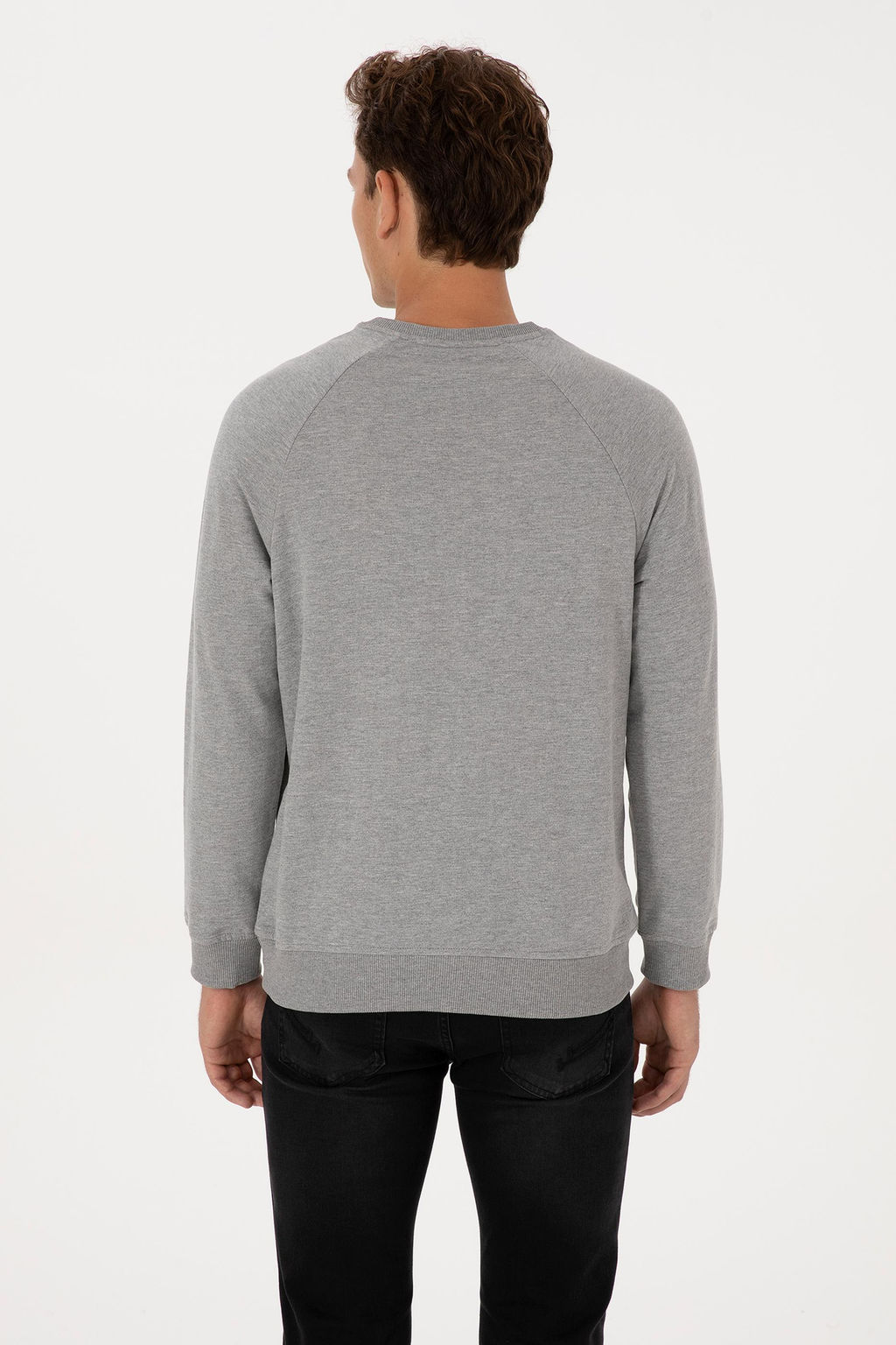 Erkek Gri Melanj Basic Sweatshirt