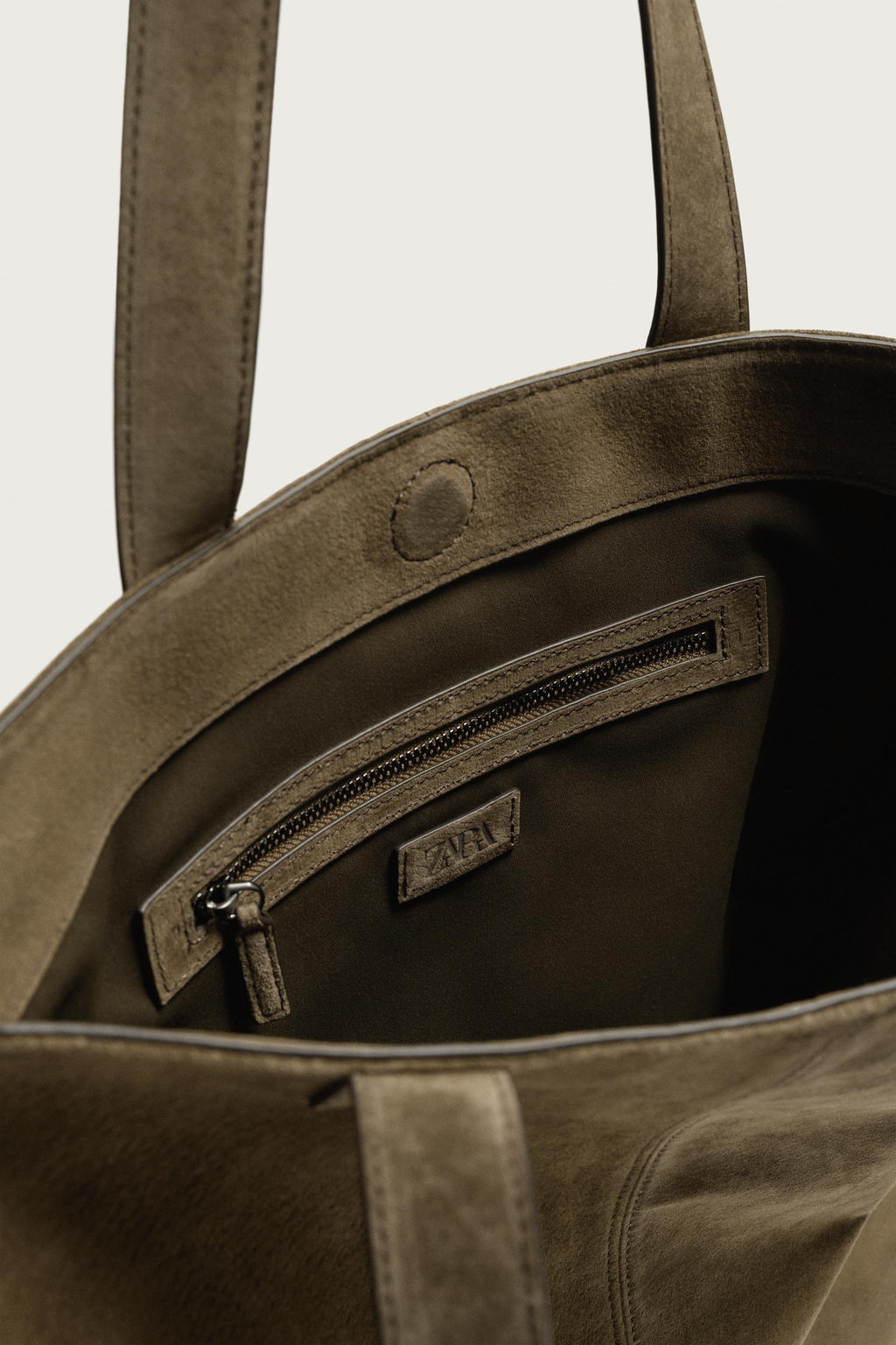 BOLSO SHOPPER PIEL / Verde Caqui - Zara фото 4