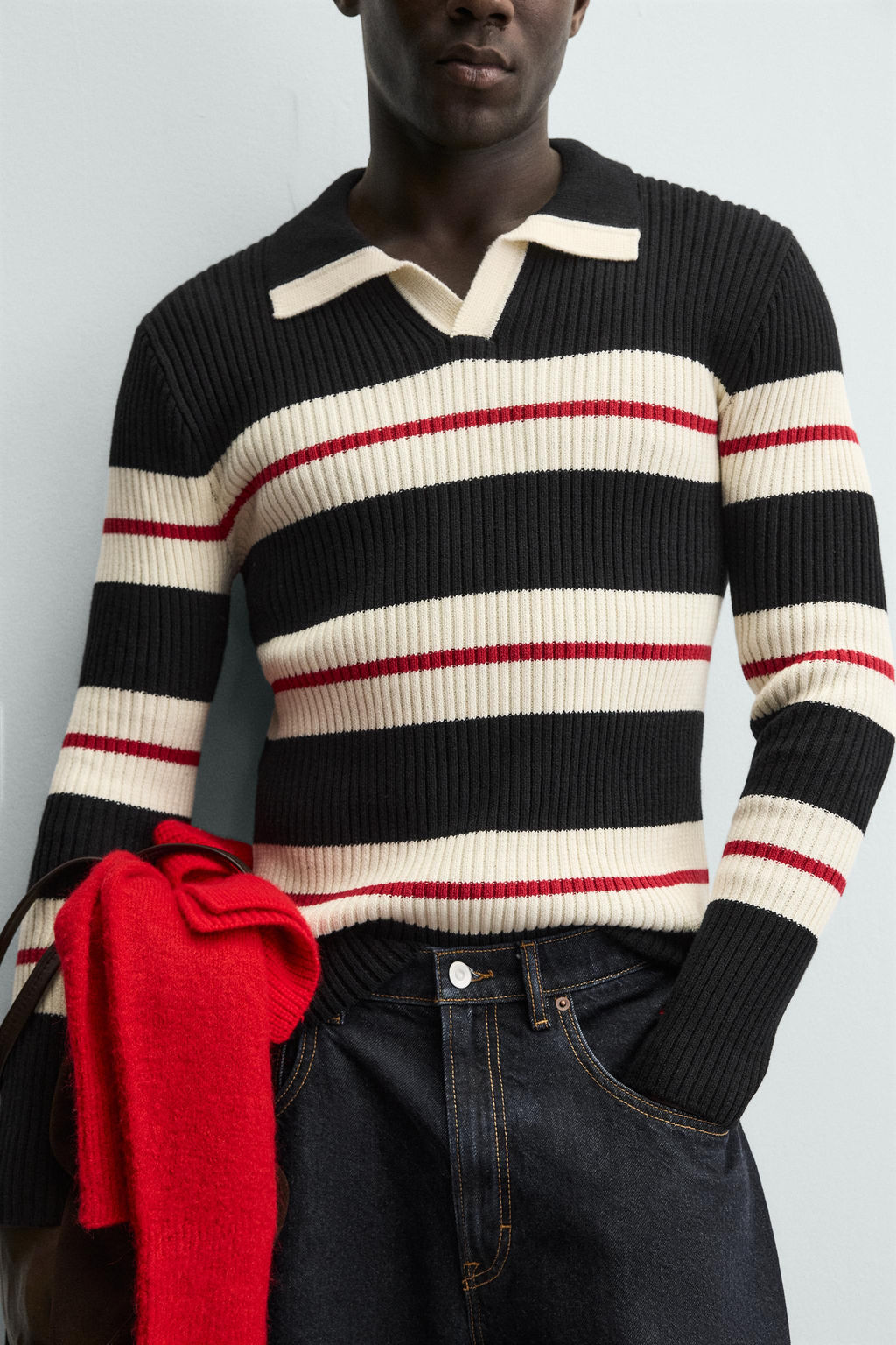 STRIPED JACQUARD KNIT POLO SHIRT - Zara фото 6