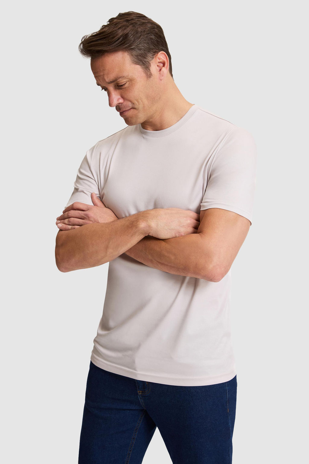 Erkek A__k Gri Regular Fit Bisiklet Yaka Basic Ti__rt