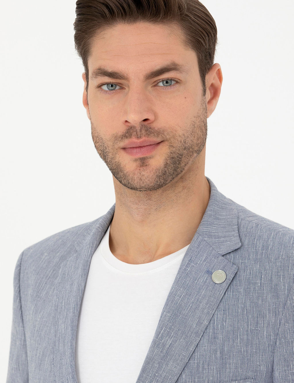 Koyu Mavi Ex. Slim Fit Keten Kar___ml_ Ceket
