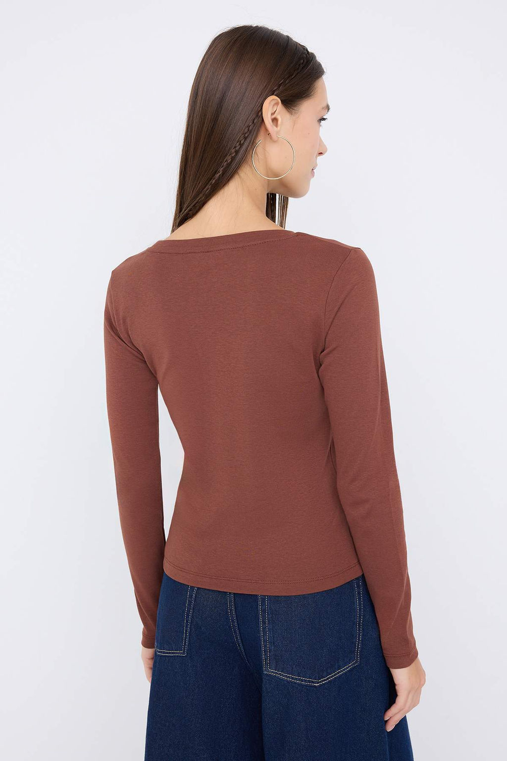 Teen Kahverengi Bask?l? Fitted/Vucuda Oturan Orme Bluz TWOAW25BZ00126