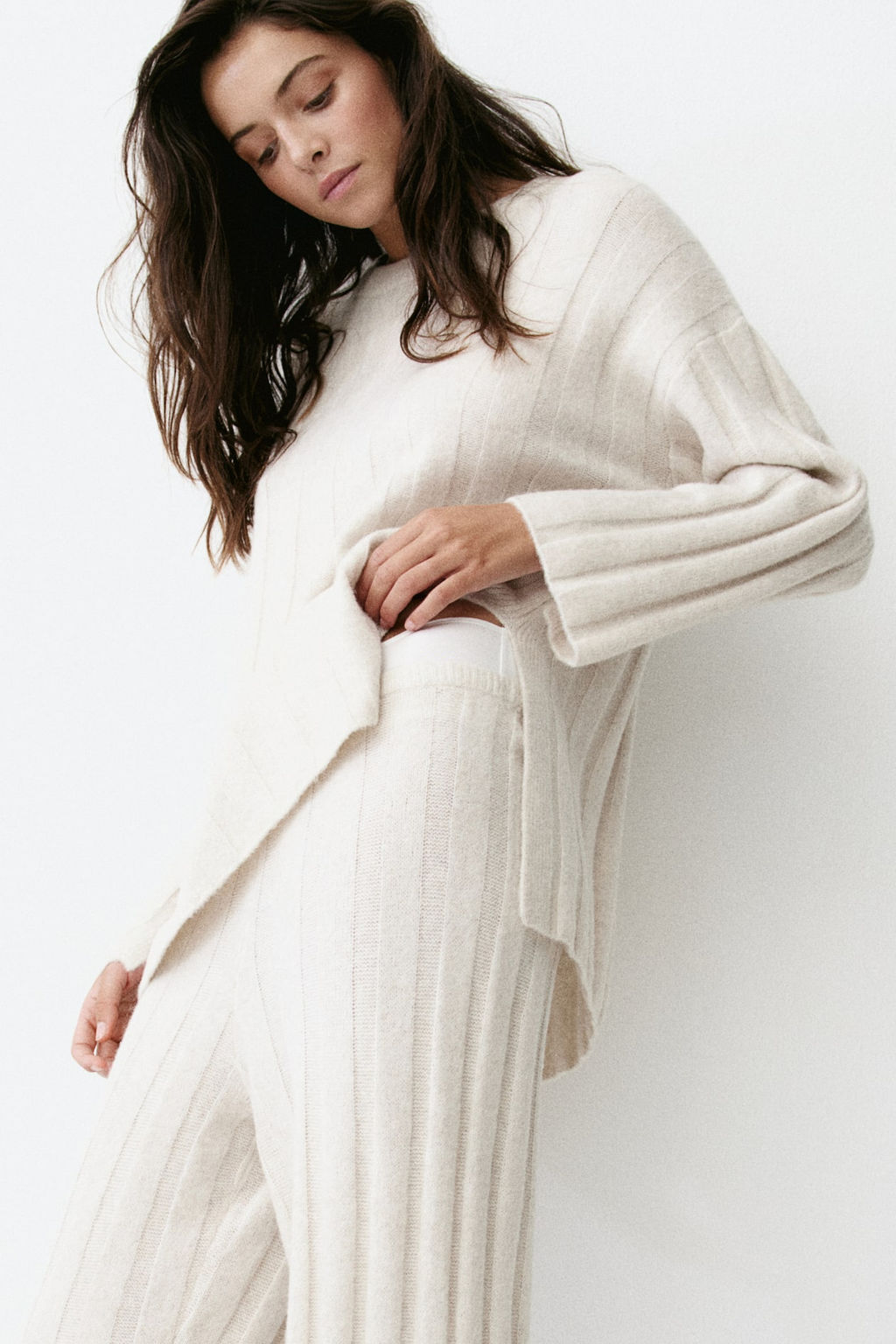 Pantalon en punto de canale de mezcla de lana - H&m фото 3