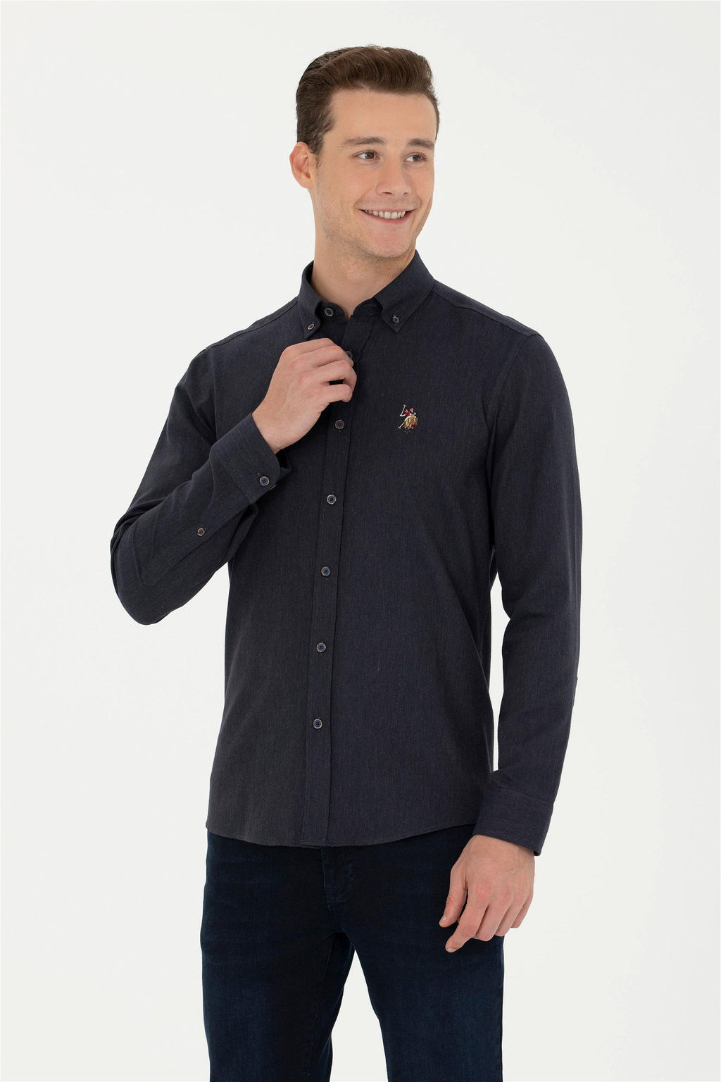 Мужская темно-синяя базовая рубашка с длинным рукавом Неожиданная скидка в корзине - U.s. polo assn фото 3