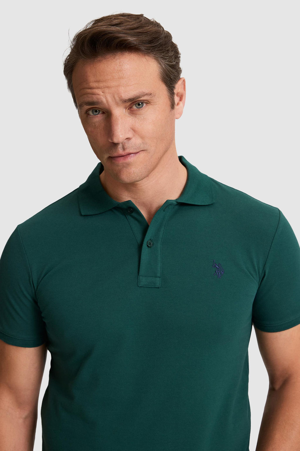 Erkek Koyu Ye_il Slim Fit Polo Yaka Basic Ti__rt
