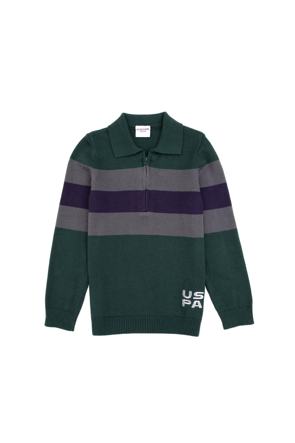 Erkek _ocuk Ye_il Polo Yaka Yar_m Fermuarl_ Kazak