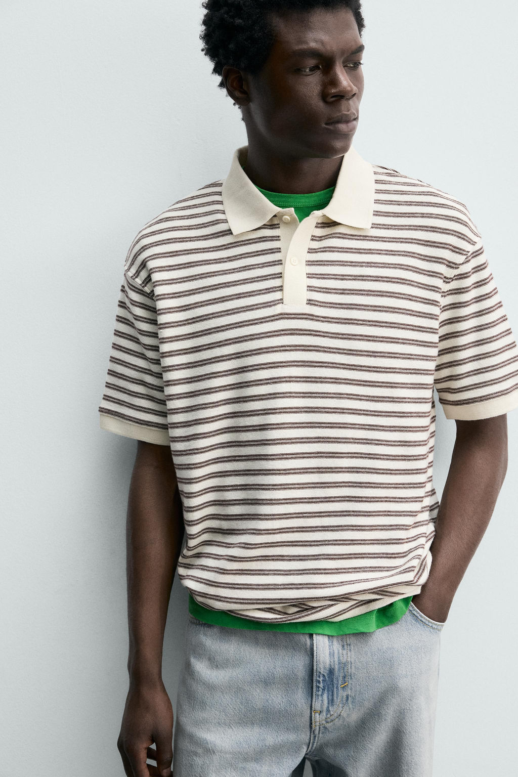 POLO REGULAR FIT JACQUARD RAYAS / Crudo / Marino - Zara фото 5