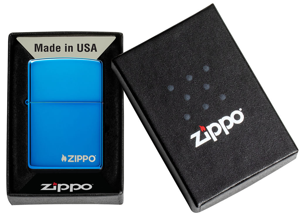 Зажигалка ZIPPO Логотип с синим глянцевым покрытием | Logo High Polish Blue 20446ZL  фото 6