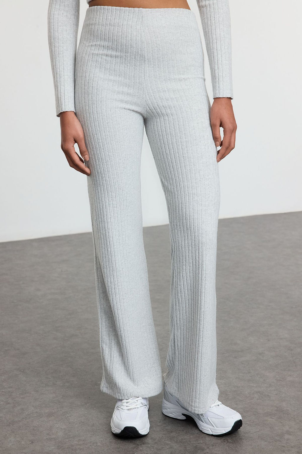 TRENDYOLMILLA Gri Melanj Yuksek Bel Esnek Fitilli Orme Pantolon TWOAW25PL00111 фото 4