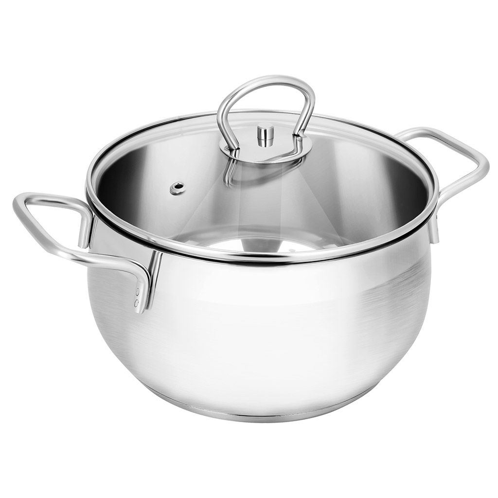 Кастрюля из нержавеющей стали Tessi 4,6л, д22см, h12,5см, стеклянная крышка, подарочная коробка, Appetite (Китай) Подходит для индукционных плит - Домашняя мода фото 2