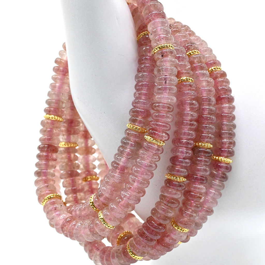 Браслет из клубничного кварца светлого диски 6*2мм, 16см