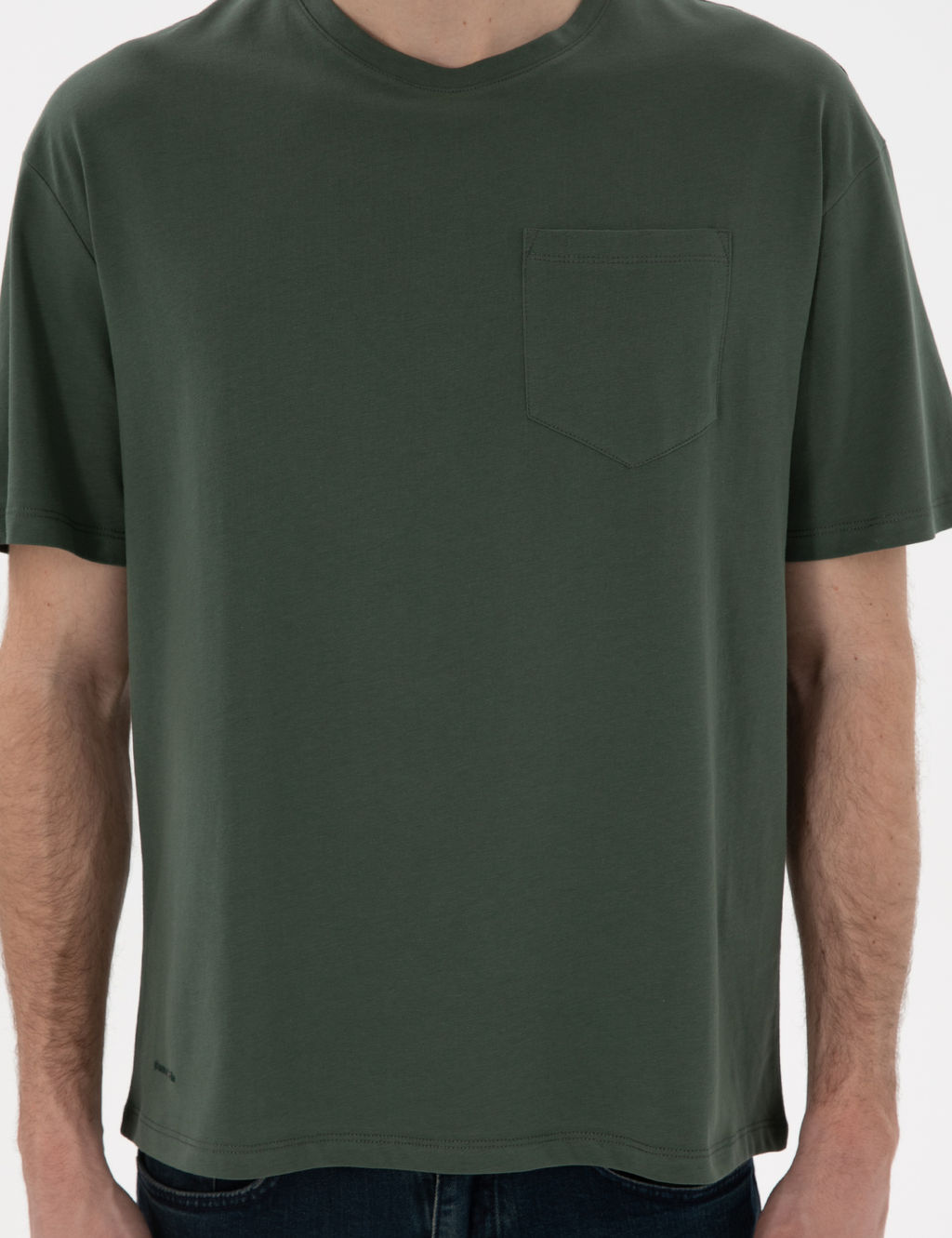 Koyu Ye_il Comfort Fit %100 Pamuk Bisiklet Yaka Basic Ti__rt