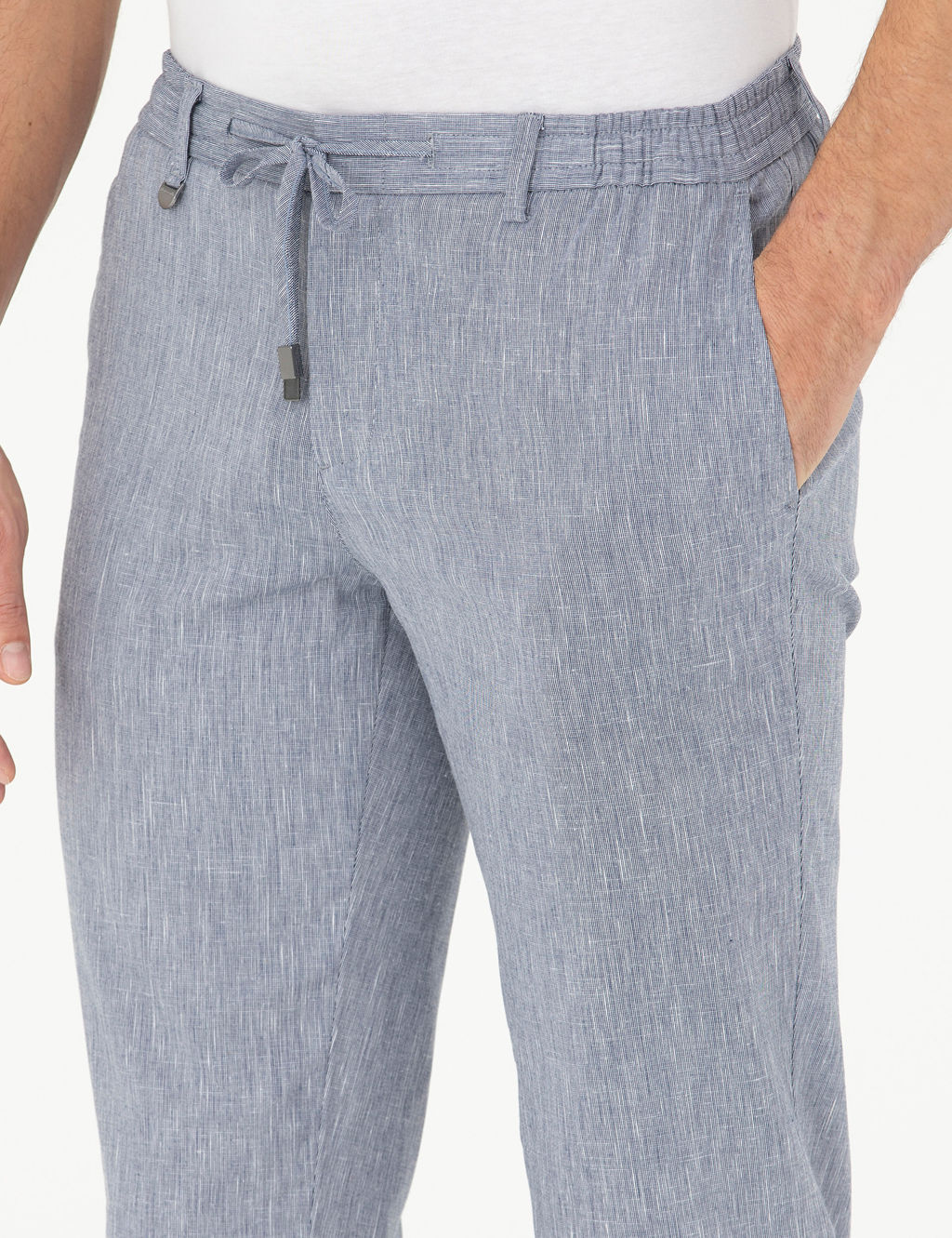 Koyu Mavi Ex. Slim Fit Keten Kar___ml_ Kuma_ Pantolon