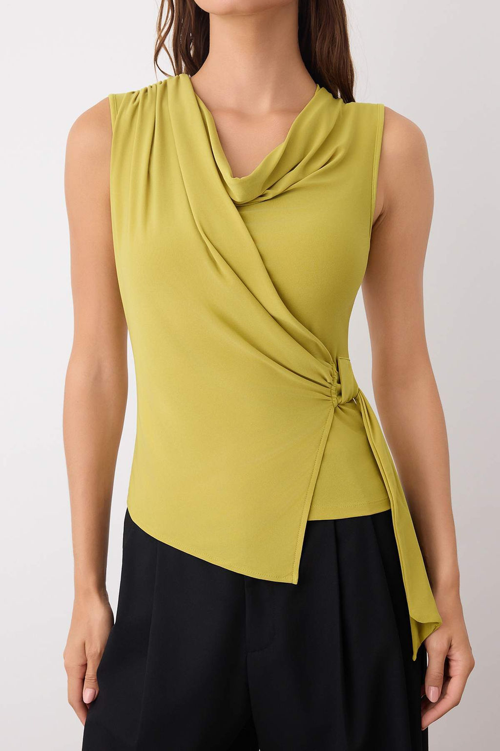 Yag Yesili Drape Detayl? Degaje Yaka Uzun Kol Orme Bluz TWOAW26BZ00127