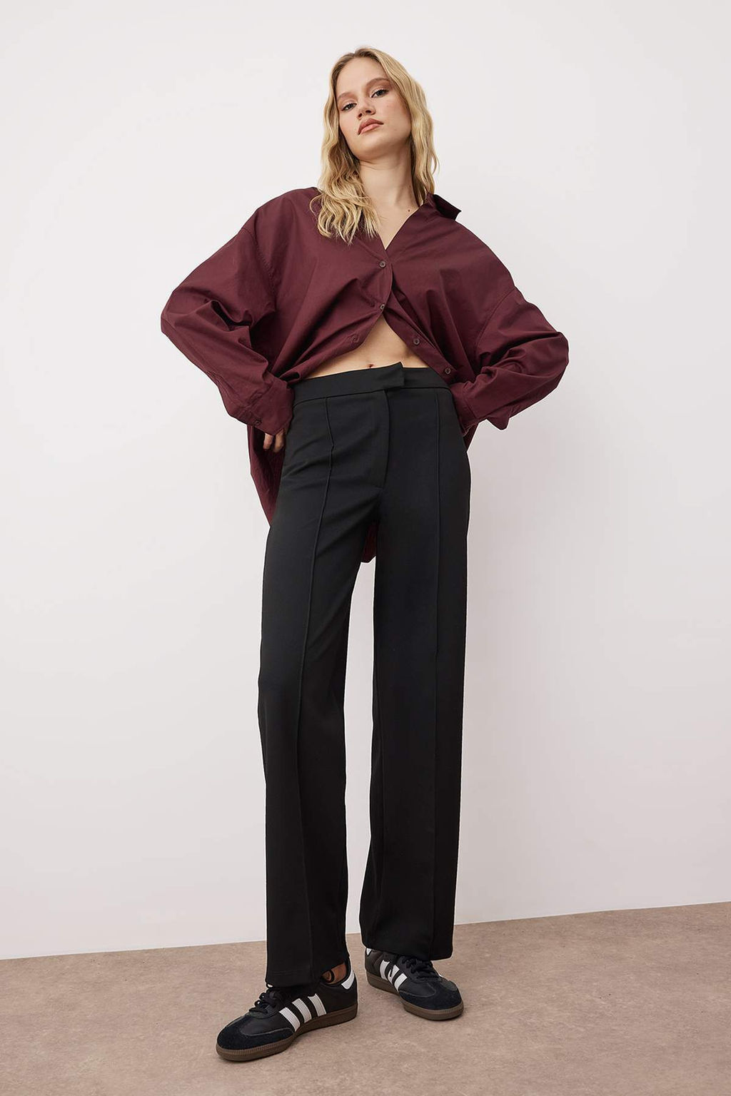 Siyah Yuksek Bel Nervurlu Pantolon TWOAW26PL00074 - Trendyolmilla фото 2