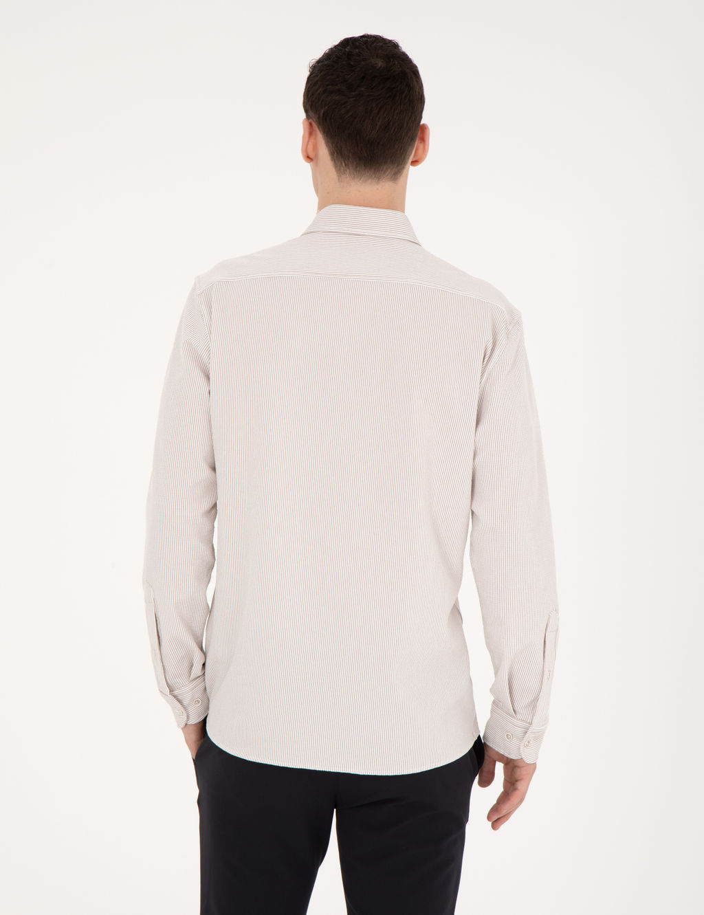 Bej Slim Fit Uzun Kollu G_mlek