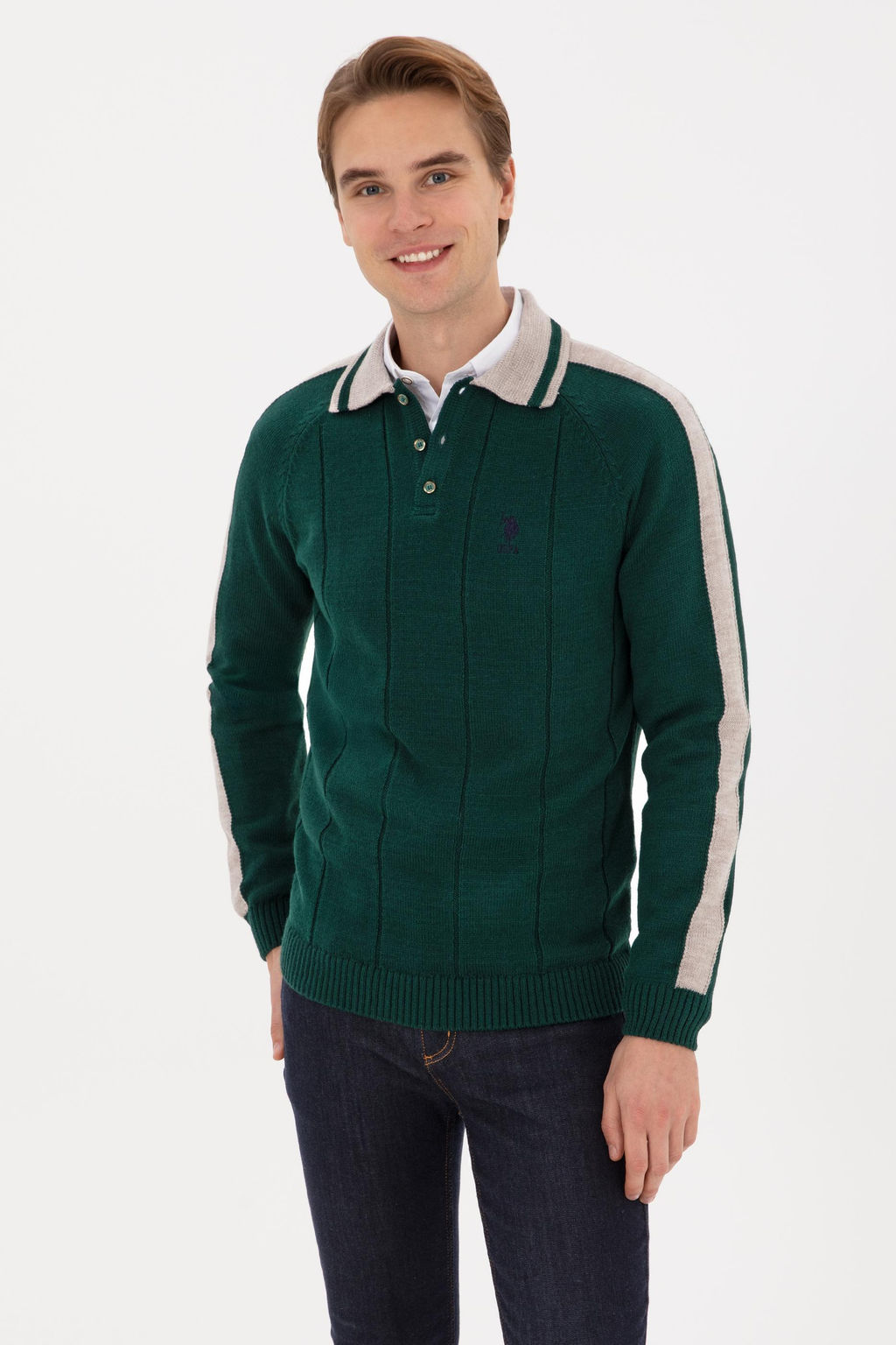 Erkek Regular Fit Polo Yaka Koyu Ye_il Kazak