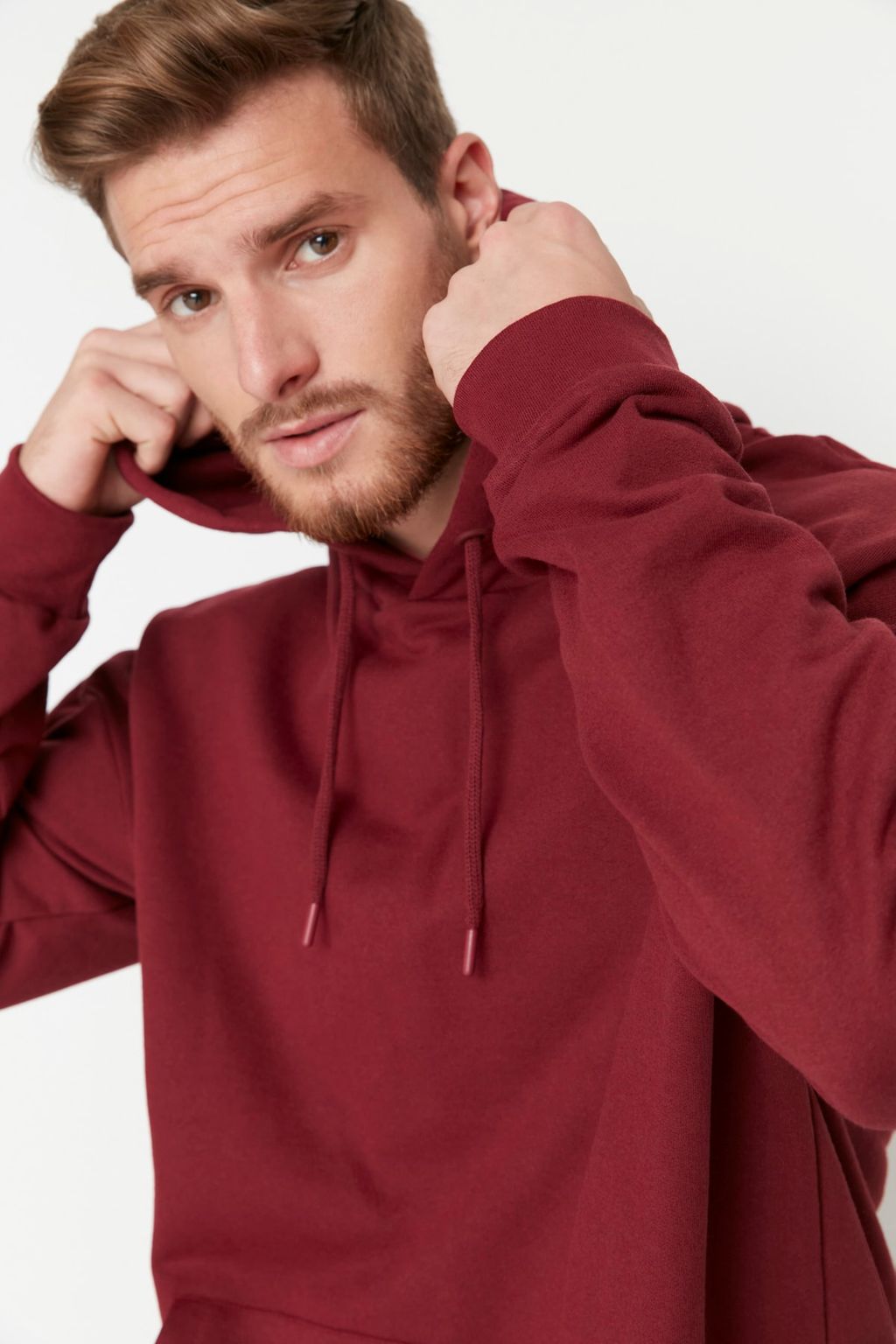 Bordo Oversize/Genis Kesim Kapusonlu Ici Polar/S?cak Tutan Sweatshirt TMNAW23SW00195