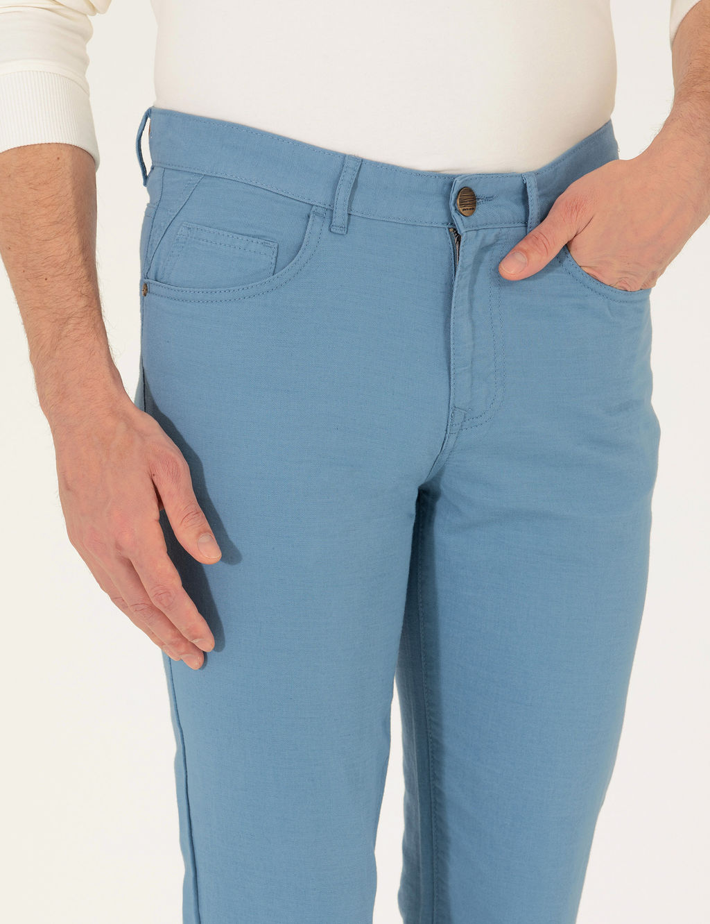 Koyu Mavi Slim Fit Keten Kar___ml_ Kanvas Pantolon