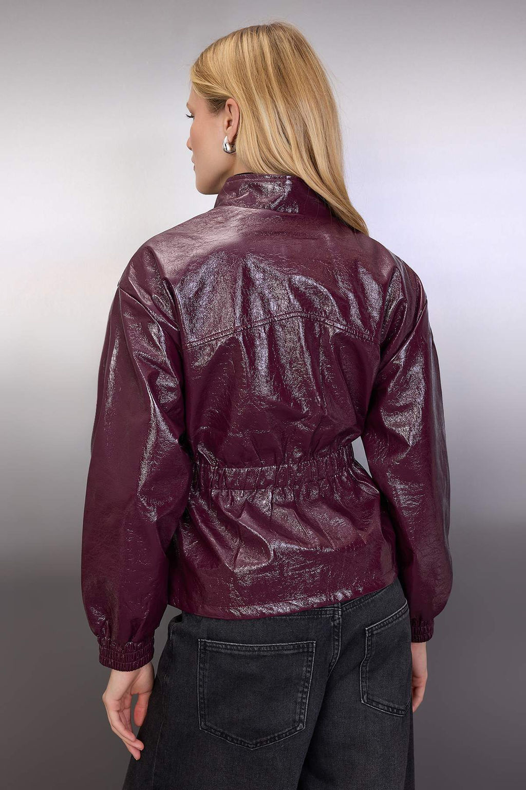 Bordo Regular Kal?p Belden Buzgulu Parlak Ince Ceket Mont TWOAW26MO00079 - Trendyolmilla фото 7