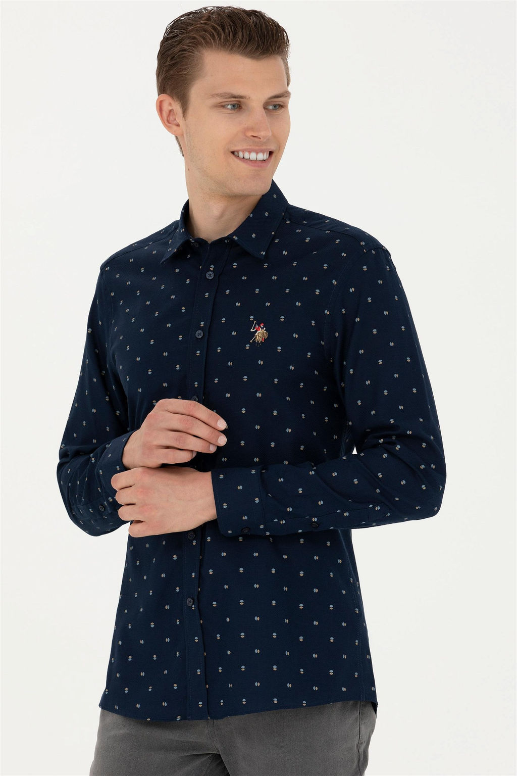 Мужская темно-синяя рубашка с длинным рукавом - U.s. polo assn фото 3