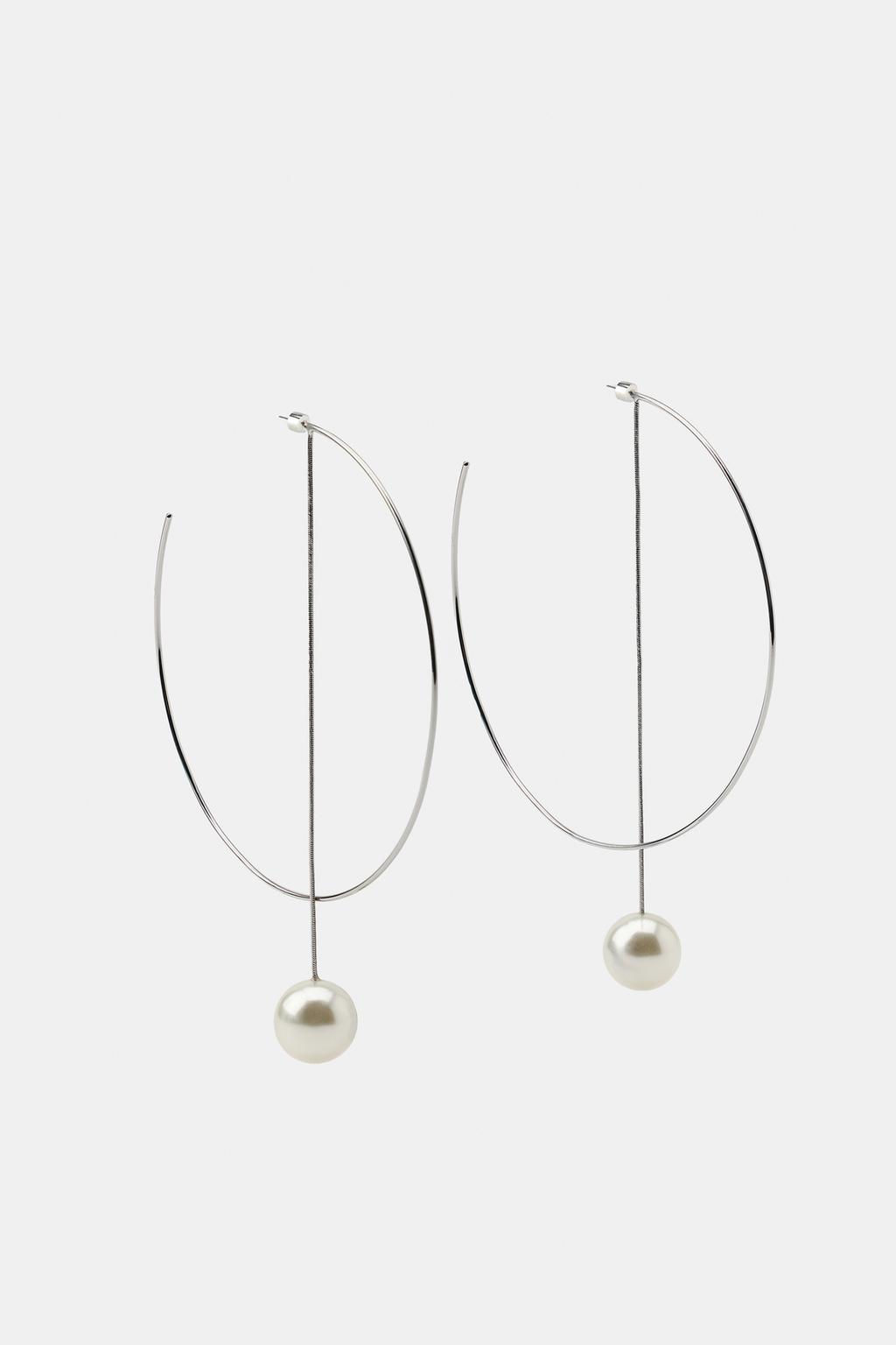 MAXI FAUX PEARL HOOP EARRINGS - Zara фото 4