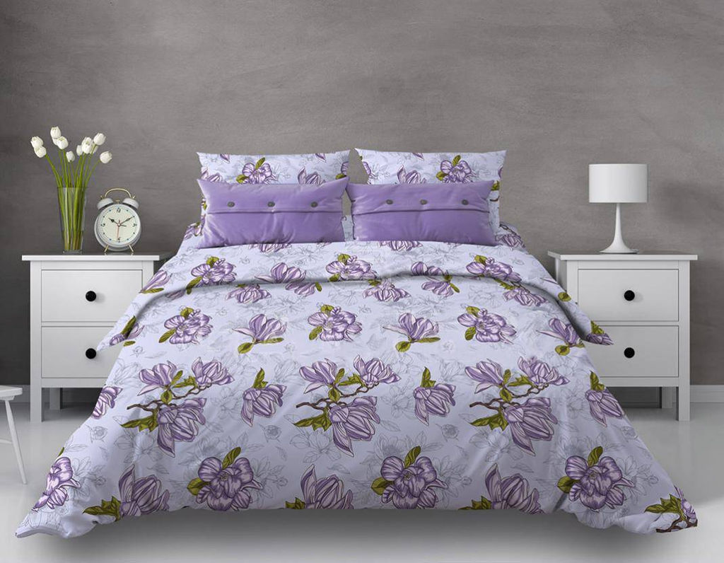 Простыня на резинке 200*200 см, поплин, борт 25 см (Магнолии, лавандовый) - Ивановотекстиль фото 6