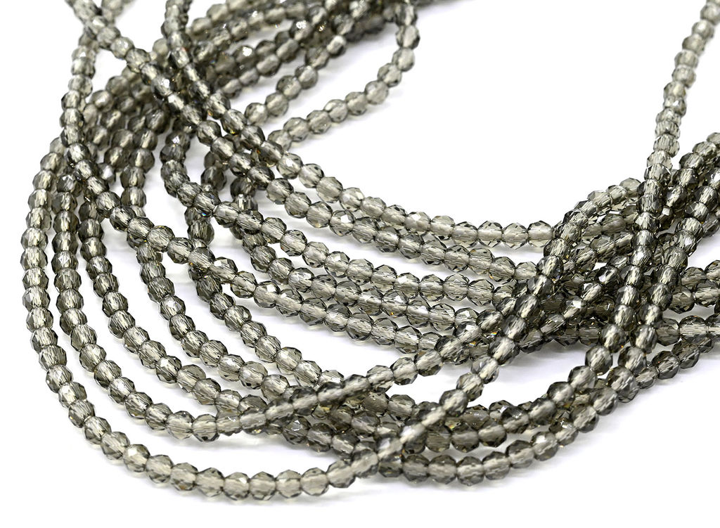 Колье из циркона 10 нитей шарик 2мм, цвет дымчатый