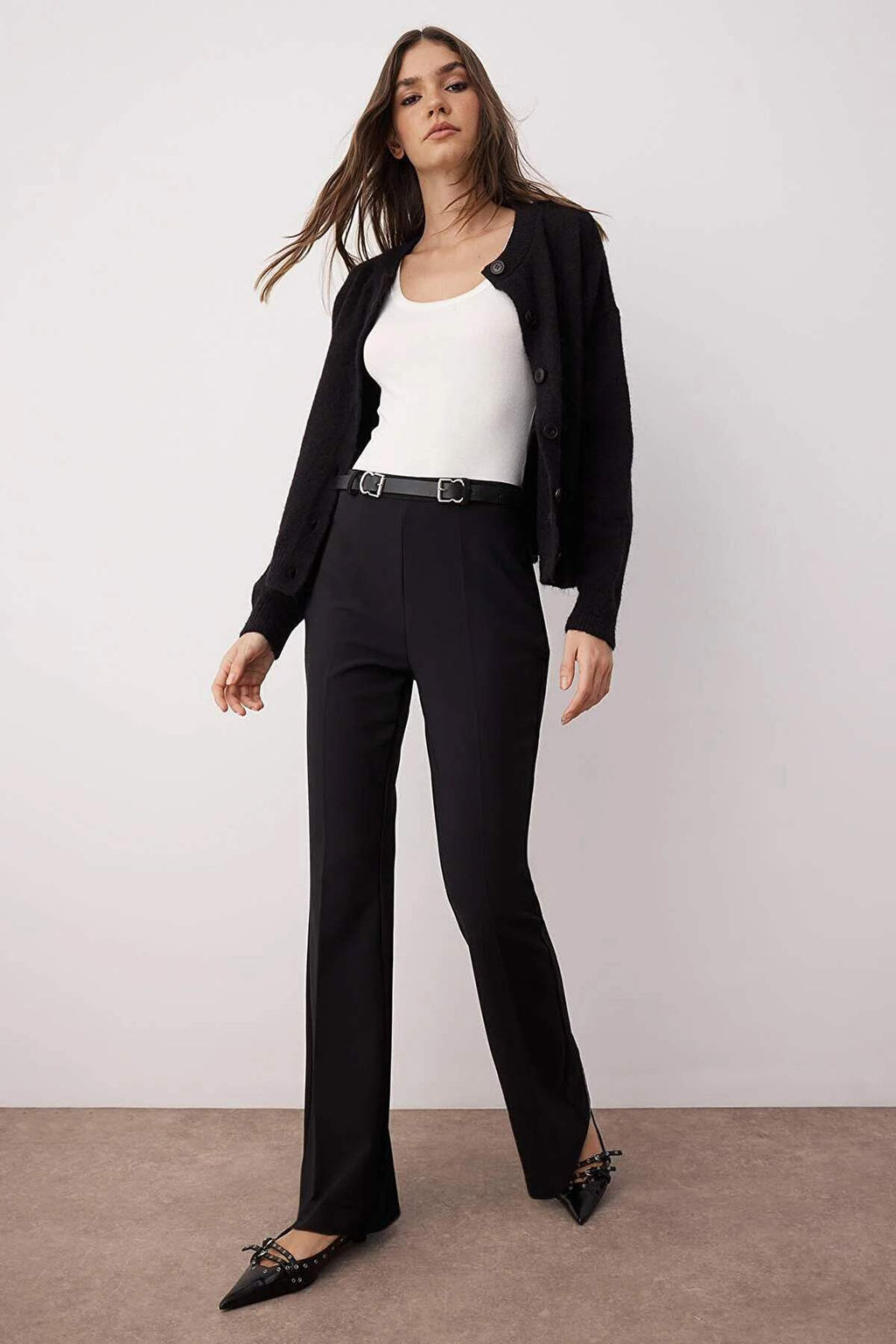 Siyah Kemerli Flare Ispanyol Paca Pantolon TWOAW26PL00034 - Trendyolmilla фото 5