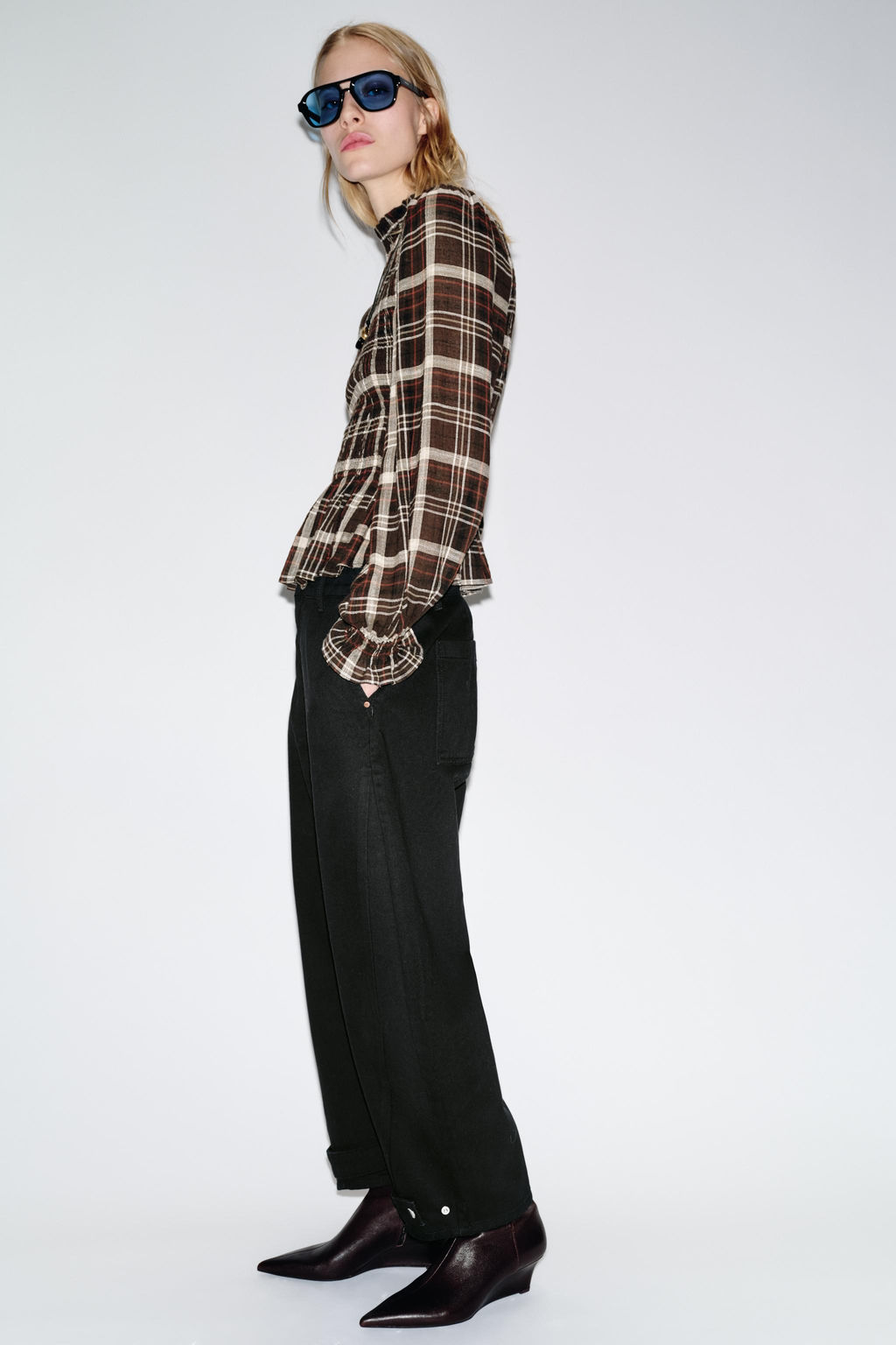 CHECK SMOCKED SHIRT - Zara фото 12
